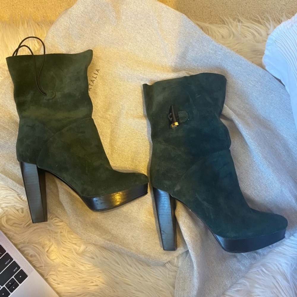 Unique House of Harlow 1960 dark Green Dyson Real Suede high heel Ankle Boots ❤️ - Picture 4 of 13